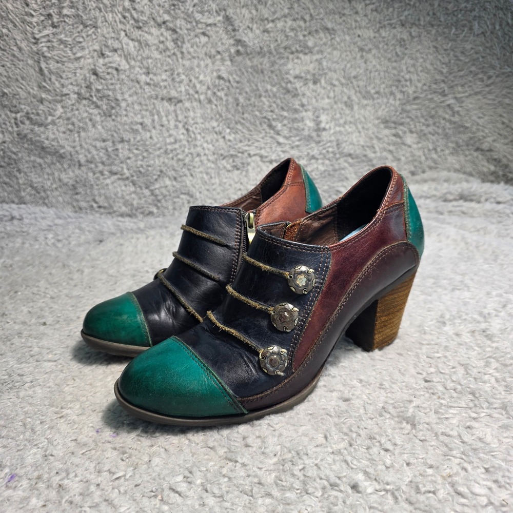 Spring Step L'Artiste Leather Heeled Booties Teal Burgundy Military EU 39 8